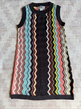 Missoni Kids Brown Multicolor Chevron Knit Sleeveless Dress size XS